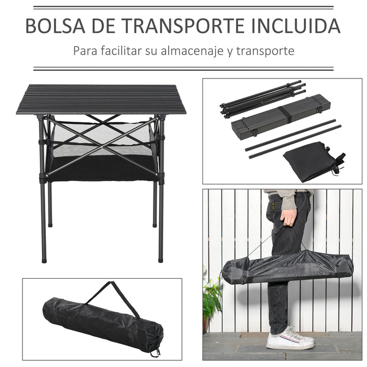 Mesa dobrável de camping piquenique com malha e bolsa de transporte 70x70x69 cm Preto