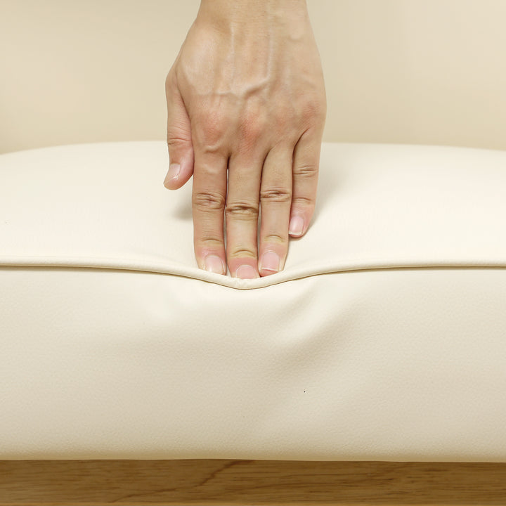 Poltrona Sala de Estar Poltrona Nórdica Poltrona Estofada em PU com Apoio para os Braços e Estrutura de Madeira de Borracha para Dormitório Carga 120 kg 73x70x80 cm Creme