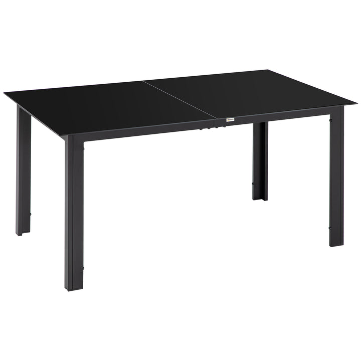 Mesa de Jardim Retangular para 6 Pessoas Mesa de Jantar Exterior com Estrutura de Alumínio e Bancada de Vidro Temperado Carga 50 kg para Terraço Varanda 150x90x74 cm Preto
