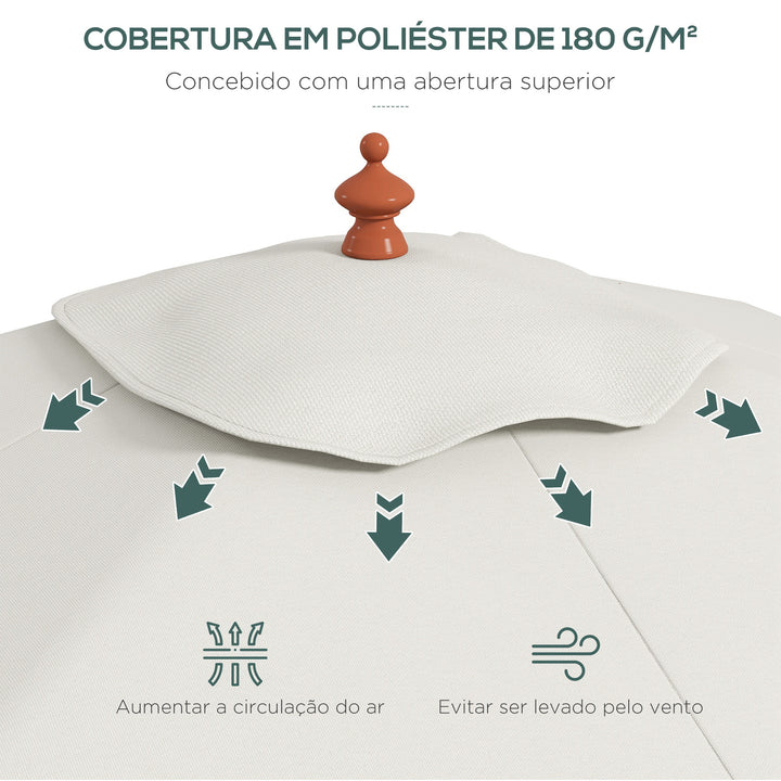 Chapéu de Sol de Jardim 200x150x235cm Chapéu de Sol Retangular Inclinável com Polia Duplo Teto e Mastro Desmontável de Madeira para Terraço Pátio Bege