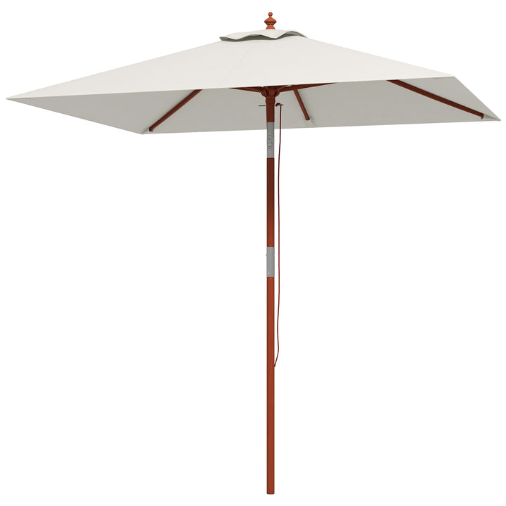 Chapéu de Sol de Jardim 200x150x235cm Chapéu de Sol Retangular Inclinável com Polia Duplo Teto e Mastro Desmontável de Madeira para Terraço Pátio Bege