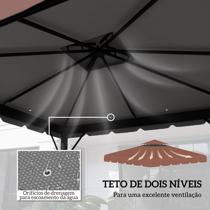 Toldo de Substituição para Pérgola 300x300 cm Teto de Substituição para Pérgolas Exterior com Duplo Teto e 8 Orifícios de Drenagem Marrom
