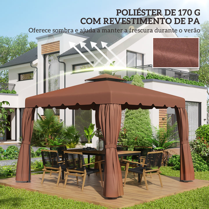 Toldo de Substituição para Pérgola 300x300 cm Teto de Substituição para Pérgolas Exterior com Duplo Teto e 8 Orifícios de Drenagem Marrom