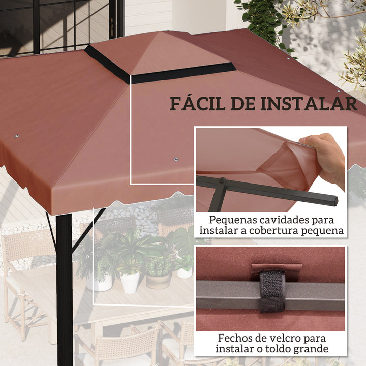 Toldo de Substituição para Pérgola 300x300 cm Teto de Substituição para Pérgolas Exterior com Duplo Teto e 8 Orifícios de Drenagem Marrom