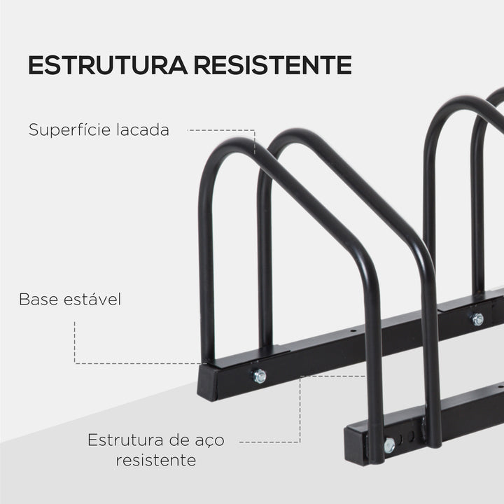 Estacionamento para 4 Bicicletas Suporte de Aço para Estacionar Bicicletas no Chão para Interior e Exterior 110x33x27 cm Preto