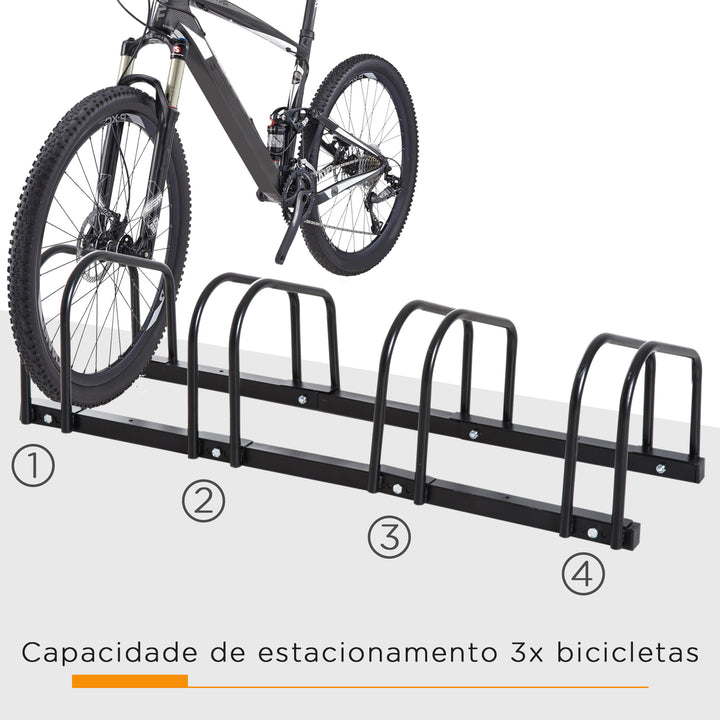 Estacionamento para 4 Bicicletas Suporte de Aço para Estacionar Bicicletas no Chão para Interior e Exterior 110x33x27 cm Preto