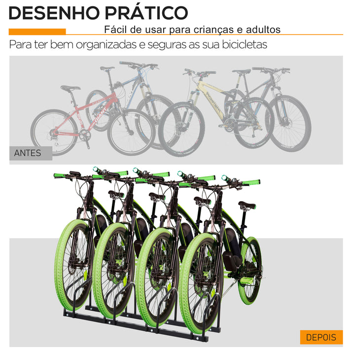 Estacionamento para 4 Bicicletas Suporte de Aço para Estacionar Bicicletas no Chão para Interior e Exterior 110x33x27 cm Preto