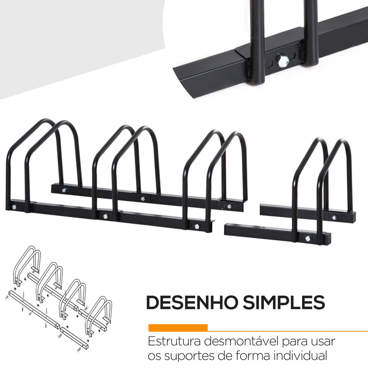 Estacionamento para 4 Bicicletas Suporte de Aço para Estacionar Bicicletas no Chão para Interior e Exterior 110x33x27 cm Preto
