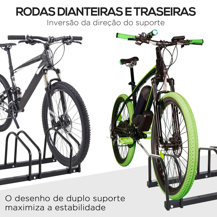 Estacionamento para 4 Bicicletas Suporte de Aço para Estacionar Bicicletas no Chão para Interior e Exterior 110x33x27 cm Preto