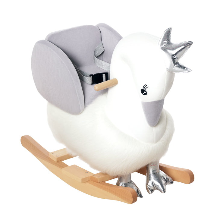 Cavalo de balanço para bebê acima de 18 meses em forma de cisne com som 60x33x59 branco e cinza