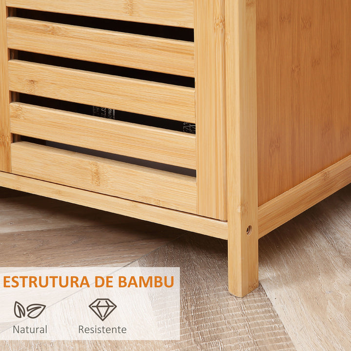 Aparador de 3 Portas Ranuradas Aparador para Sala de Estar em Bambu com Prateleiras para Sala de Jantar Cozinha Entrada 100x35x82 cm Madeira