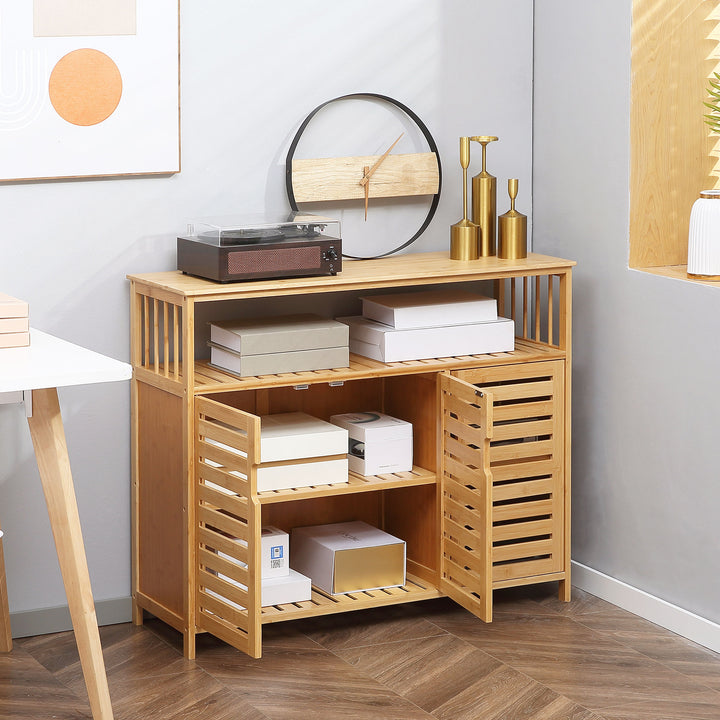 Aparador de 3 Portas Ranuradas Aparador para Sala de Estar em Bambu com Prateleiras para Sala de Jantar Cozinha Entrada 100x35x82 cm Madeira