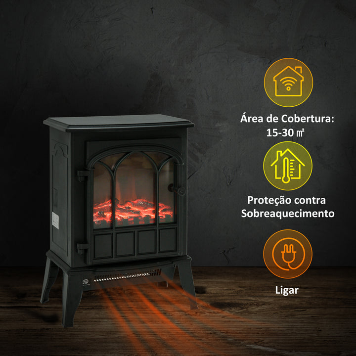 Lareira elétrica de pé 1000/2000 W Chama LED com termostato 39x23x56.5cm