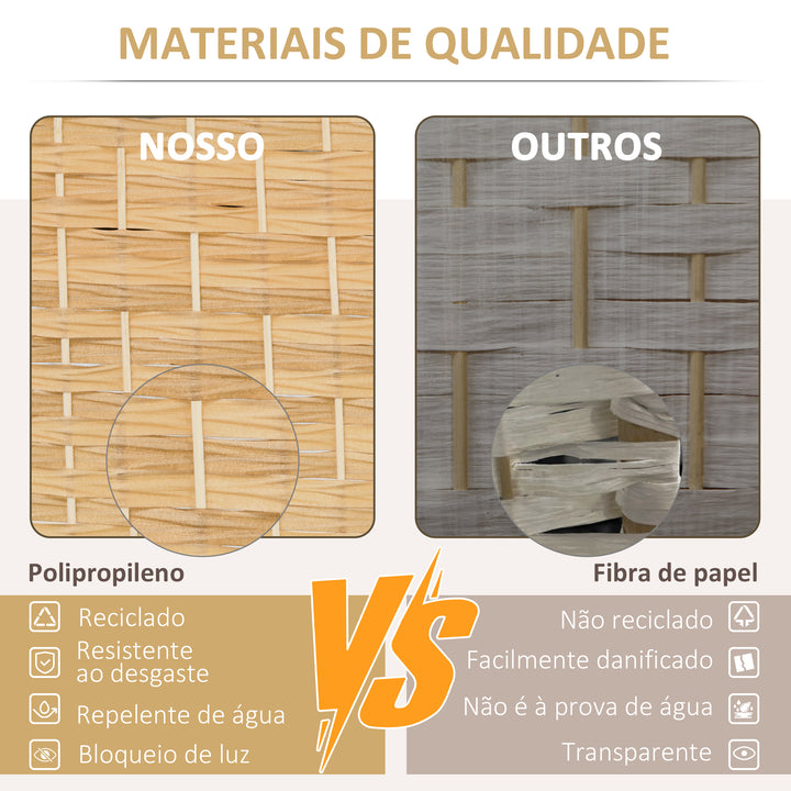 Biombo Dobrável de 3 Painéis Divisor de Ambientes 135x180 cm Ecrã de Privacidade de Polipropileno para Escritório Quarto Madeira