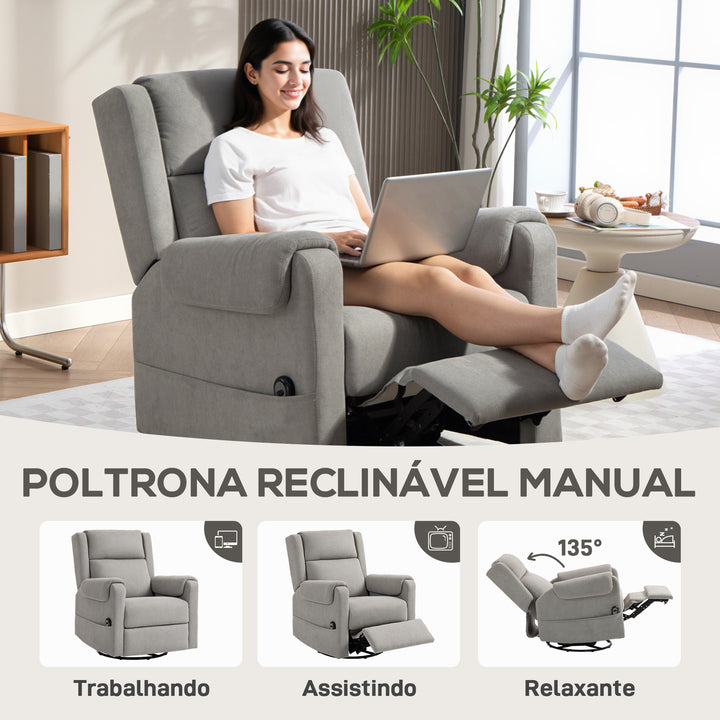 Poltrona Relax Reclinável Elétrica Giratória e Basculante com Apoio para os Pés Ajustável Controlo Remoto Acolchoamento Espesso Tecido Chenille para Quarto Sala de Estar 86x89x99 cm Cinzento Claro