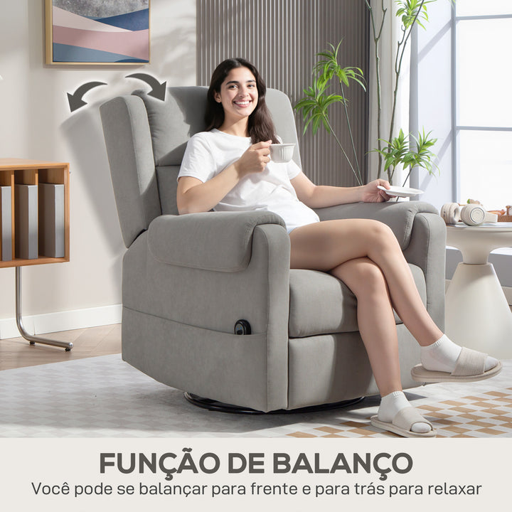 Poltrona Relax Reclinável Elétrica Giratória e Basculante com Apoio para os Pés Ajustável Controlo Remoto Acolchoamento Espesso Tecido Chenille para Quarto Sala de Estar 86x89x99 cm Cinzento Claro