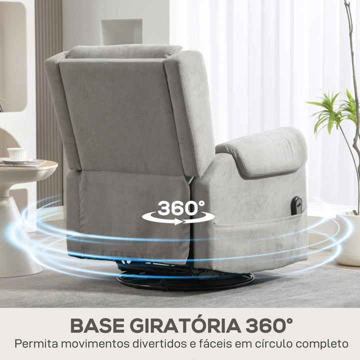 Poltrona Relax Reclinável Elétrica Giratória e Basculante com Apoio para os Pés Ajustável Controlo Remoto Acolchoamento Espesso Tecido Chenille para Quarto Sala de Estar 86x89x99 cm Cinzento Claro