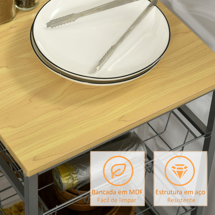 Carrinhos de cozinha com rodinhas 5 níveis de carga 20kg 36,5x36,5x89 cm