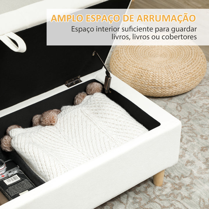 Banco de Arrumação Baú Estofado em Veludo com Pés de Madeira Capacidade 71L para Quarto Entrada ou Sala 100x50x43 cm Creme