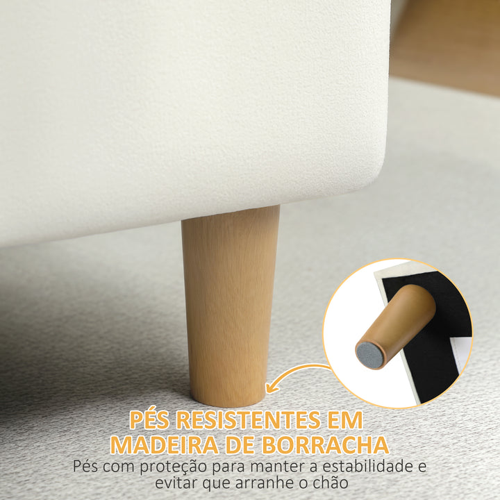 Banco de Arrumação Baú Estofado em Veludo com Pés de Madeira Capacidade 71L para Quarto Entrada ou Sala 100x50x43 cm Creme