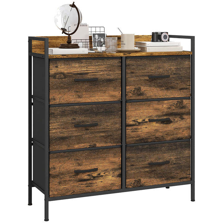 Cómoda com 6 Gavetas Dobráveis Cómoda de Tecido com Estrutura de Aço Estilo Industrial Cómoda para Quarto Corredor 79x29x85 cm Castanho Rústico