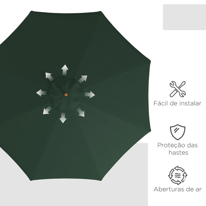 Chapéu de Sol de Jardim Ø325x250 cm Chapéu de Sol de Madeira com Sistema de Polea Teto com Ventilação e 8 Hastes de Bambú para Terraço Balcão Exterior Verde
