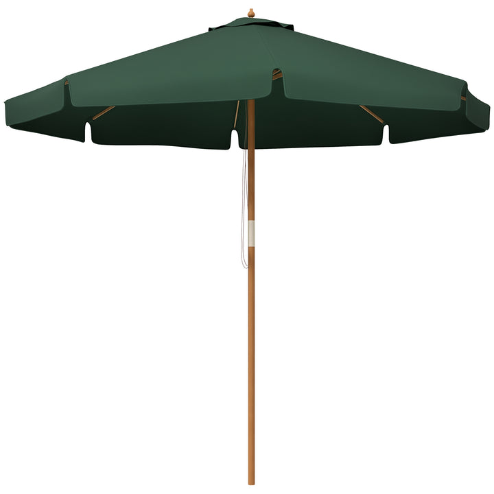 Chapéu de Sol de Jardim Ø325x250 cm Chapéu de Sol de Madeira com Sistema de Polea Teto com Ventilação e 8 Hastes de Bambú para Terraço Balcão Exterior Verde