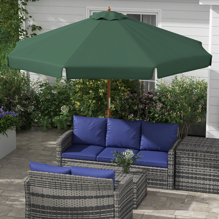 Chapéu de Sol de Jardim Ø325x250 cm Chapéu de Sol de Madeira com Sistema de Polea Teto com Ventilação e 8 Hastes de Bambú para Terraço Balcão Exterior Verde