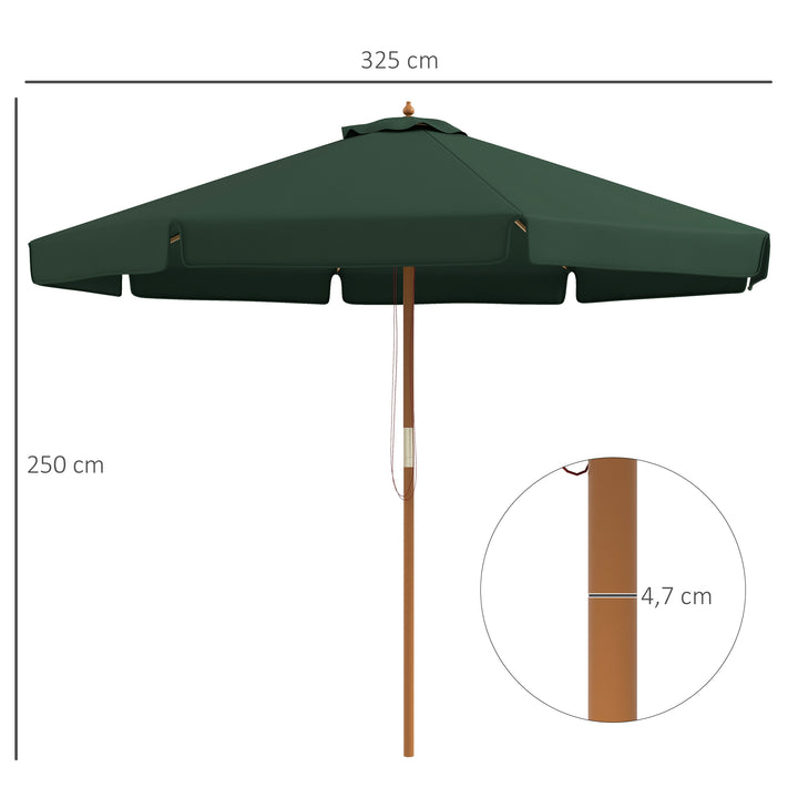 Chapéu de Sol de Jardim Ø325x250 cm Chapéu de Sol de Madeira com Sistema de Polea Teto com Ventilação e 8 Hastes de Bambú para Terraço Balcão Exterior Verde