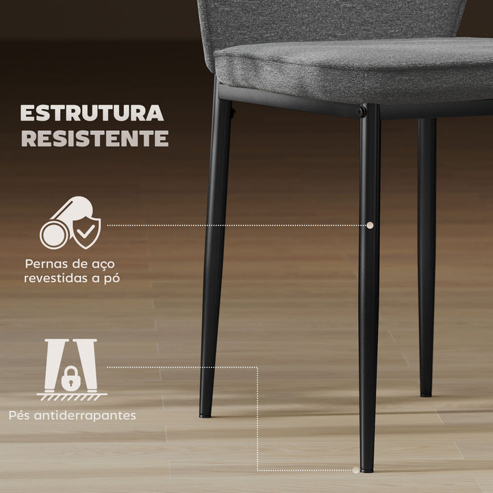 Conjunto de 2 Cadeiras de Jantar Modernas Cadeiras de Cozinha com Assento Acolchoado e Estofado Encosto Curvo Pés de Aço para Sala Quarto 45x57x86 cm Cinzento