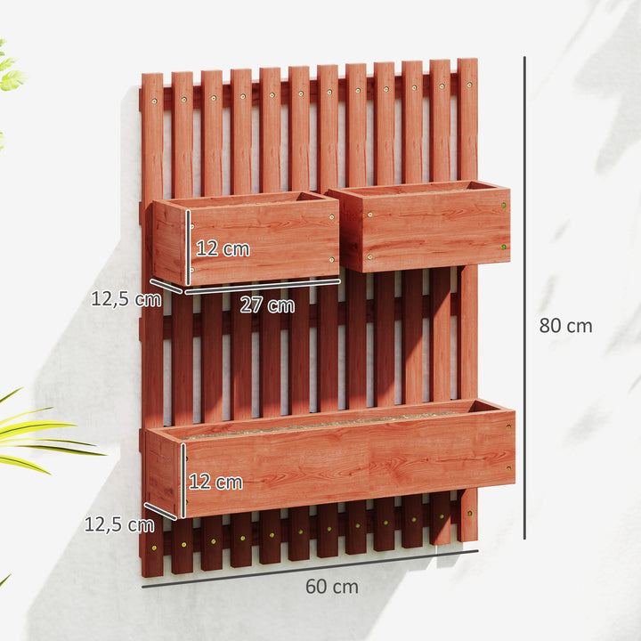 Floreira de Parede com Treliça Floreira Vertical de Madeira com 4 Vasos Móveis e Orifício de Drenagem para Jardim Varanda Pátio 60x16x80 cm Castanho