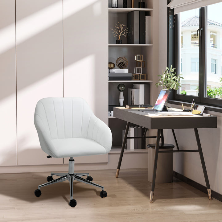 Cadeira de Escritório Ergonômica Giratória com Altura Ajustável Encosto e Apoio para os Braços de Pele Sintética Carga 120kg 60x59x79-89cm Branco
