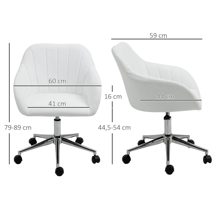 Cadeira de Escritório Ergonômica Giratória com Altura Ajustável Encosto e Apoio para os Braços de Pele Sintética Carga 120kg 60x59x79-89cm Branco