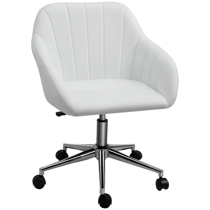 Cadeira de Escritório Ergonômica Giratória com Altura Ajustável Encosto e Apoio para os Braços de Pele Sintética Carga 120kg 60x59x79-89cm Branco
