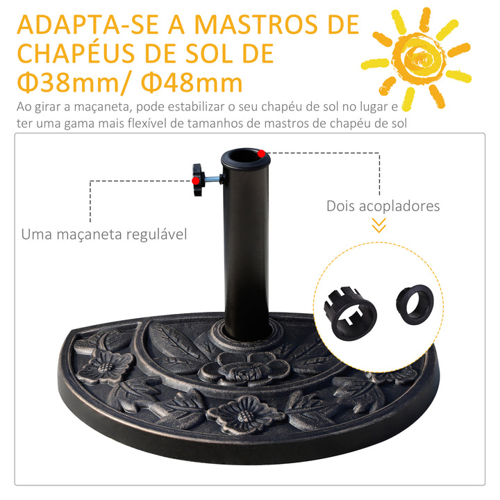 Base para Chapéu de Sol Peso 9 kg Base para Chapéu de Sol de Resina em Forma Semicircular para Mastros de Ø3,8 cm e Ø4,8 cm para Varanda Pátio Jardim 50x31x32 cm Bronze
