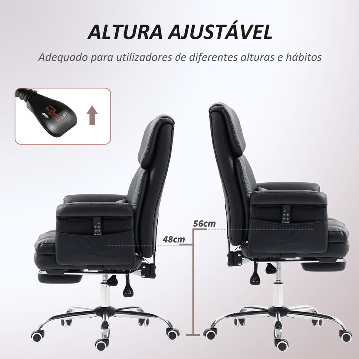 Cadeira de Massagem com 6 Pontos de Massagem Cadeira de Escritório com Apoio para os Pés Retrátil Altura Ajustável Controlo Remoto e Suporte Lombar Estofado em PU 69x65x107-115 cm Preto
