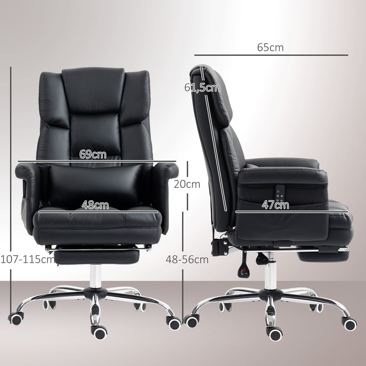 Cadeira de Massagem com 6 Pontos de Massagem Cadeira de Escritório com Apoio para os Pés Retrátil Altura Ajustável Controlo Remoto e Suporte Lombar Estofado em PU 69x65x107-115 cm Preto