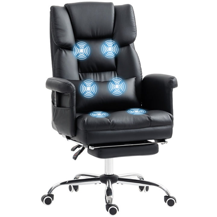 Cadeira de Massagem com 6 Pontos de Massagem Cadeira de Escritório com Apoio para os Pés Retrátil Altura Ajustável Controlo Remoto e Suporte Lombar Estofado em PU 69x65x107-115 cm Preto