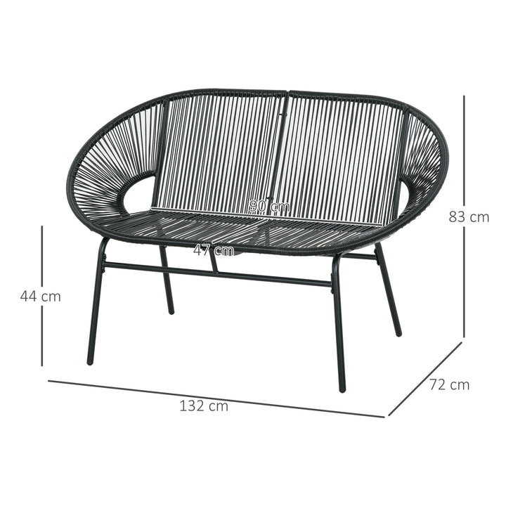 Sofá Acapulco de 2 Lugares Sofá de Jardim com Apoios de Braço Almofada e Estrutura de Aço Capacidade 260 kg para Varanda Terraço Pátio 132x72x83 cm Preto