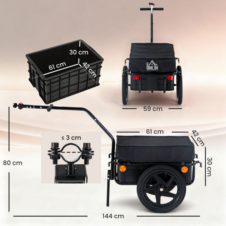 Reboque de Bicicleta Preto Aço 144 x 59 x 80 cm
