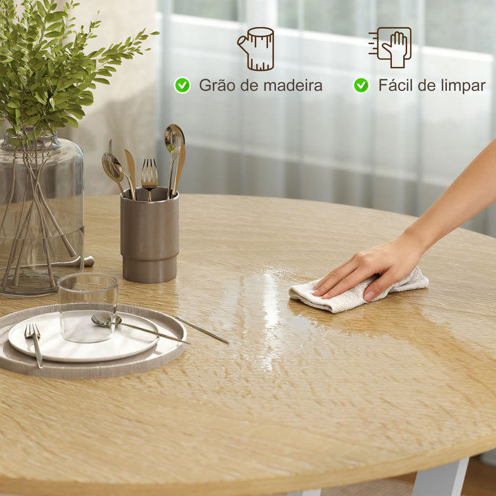 Mesa de Refeição Redonda Mesa de Jantar Estilo Industrial com Bancada de Madeira e Estrutura de Aço para Sala de Jantar Carga 60kg Ø90x76 cm Madeira e Branco