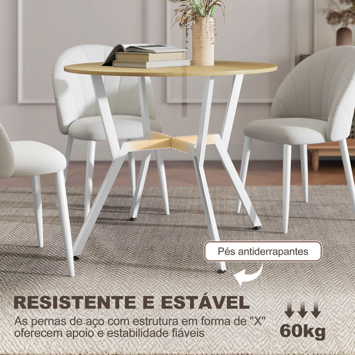 Mesa de Refeição Redonda Mesa de Jantar Estilo Industrial com Bancada de Madeira e Estrutura de Aço para Sala de Jantar Carga 60kg Ø90x76 cm Madeira e Branco