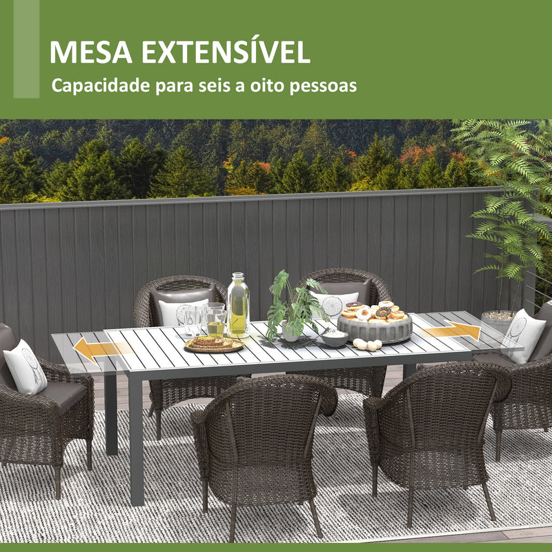 Mesa de Jardim Extensível Mesa de Jantar Exterior Mesa de Terraço Retangular para 6-8 Pessoas com Estrutura de Alumínio Capacidade 50 kg para Varanda 180/240x94x73 cm Cinza Escuro