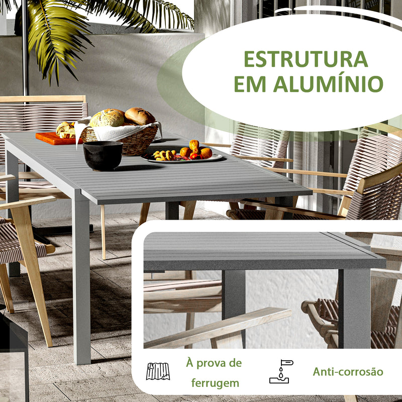 Mesa de Jardim Extensível Mesa de Jantar Exterior Mesa de Terraço Retangular para 6-8 Pessoas com Estrutura de Alumínio Capacidade 50 kg para Varanda 180/240x94x73 cm Cinza Escuro