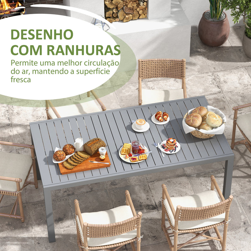 Mesa de Jardim Extensível Mesa de Jantar Exterior Mesa de Terraço Retangular para 6-8 Pessoas com Estrutura de Alumínio Capacidade 50 kg para Varanda 180/240x94x73 cm Cinza Escuro