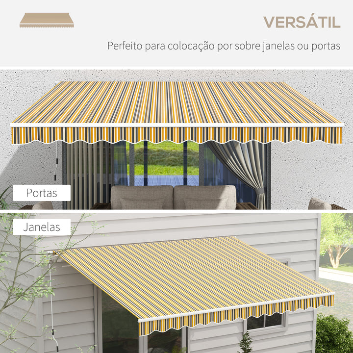 Toldo Manual Retrátil 350x250 cm Toldo para Varanda com Manivela de Metal Impermeável e Anti-UV Toldo Enrolável de Exterior para Jardim Terraço Janelas Cinza e Amarelo