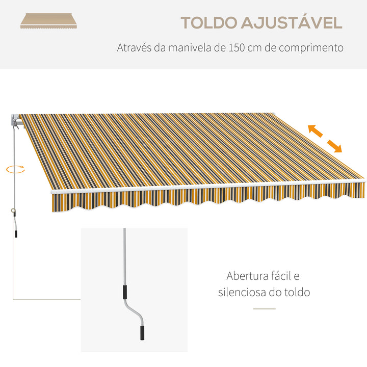 Toldo Manual Retrátil 350x250 cm Toldo para Varanda com Manivela de Metal Impermeável e Anti-UV Toldo Enrolável de Exterior para Jardim Terraço Janelas Cinza e Amarelo