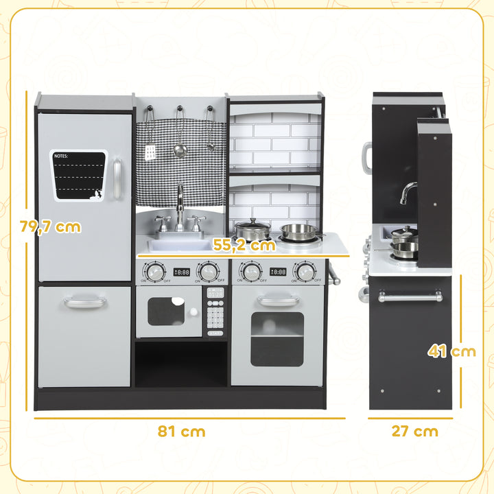 Cozinha de Madeira com Som Cozinha de Brincar Infantil com Acessórios em Aço Inoxidável Frigorífico Micro-Ondas, Lava-Loiça Brinquedos para Crianças a partir dos 3 Anos 81x27x79,7 cm Castanho Escuro