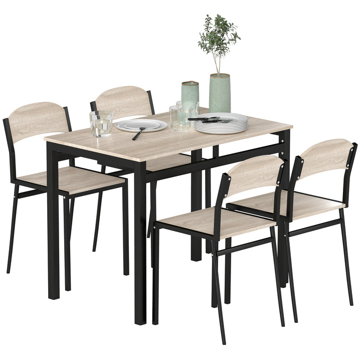 Conjunto de Mesa e Cadeiras de Refeição Mesa de Cozinha Retangular com 4 Cadeiras Estilo Moderno Estrutura Metálica para Espaços Pequenos Carvalho e Preto