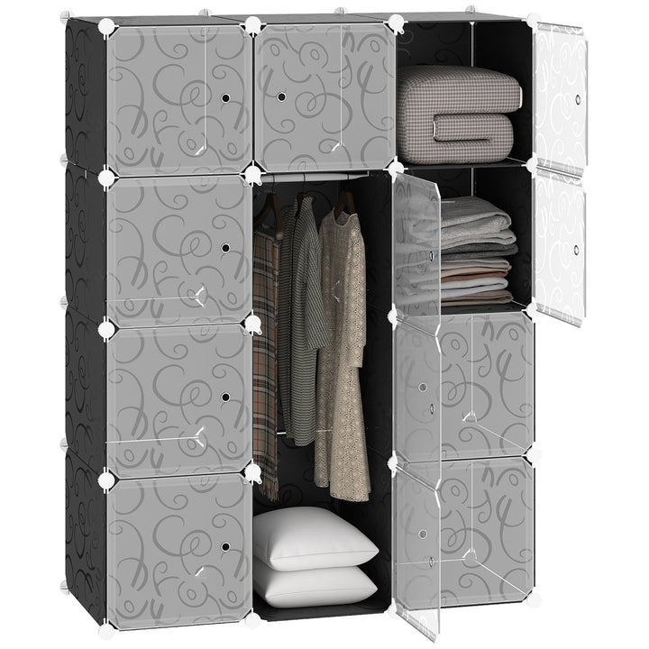 Armário modular de plástico 12 Cubos com Portas para Armazenamento de Roupas Armário Organizador para Brinquedos 111x47x145cm